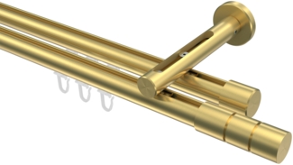 Innenlauf-Gardinenstangen-Set Siteno Elanto 240 cm (geteilt in 2x120 cm), 2-läufig, 20 mm Ø Messing-Optik