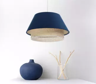 BPS Koncept 0SE0-017 Hängeleuchte SENSEI Texil aus Velourss auf PVC-Kunststoff blau, beige 1xE27 60W H:117cm Ø40cm dimmbar