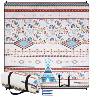 JEMIDI Outdoorteppich Boho Picknickdecke 200x200 - Picknickdecke groß - Stranddecke XXL, Höhe: 130,00 mm
