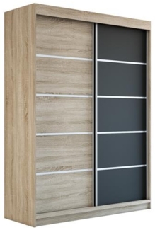 Schwebetürenschrank PARIS 2-türig Schrank 160 cm (mit Spiegel) Farbe: Sonoma , schwarz