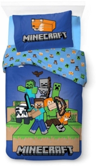 BrandMac Bettwäsche Minecraft - Wende-Bettwäsche-Set, Gaming 135x200 & 80x80, Baumwolle, 100% Baumwolle