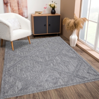 Teppich Wohnzimmer - Anthrazit 150x150cm - Raute Optik - Teppiche für Balkon Terrasse Garten - Hochtief 3D Effekt - Indoor Outdoor Schlafzimmer Esszimmer