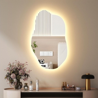 WDWRITTI Schminkspiegel LED Wandspiegel Schminktisch Kosmetikspiegel Asymmetrisch (LED Multifunktionspiegel, Wolke, 52x85cm, 62x90cm), Kalt/Neutral/Warmweiß, Speicherfunktion