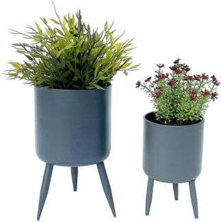 DanDiBo Blumentopf mit Füßen Pflanztopf Blumenkübel mit Beinen Metall Grau 2er Set 96260 Modern Pflanzenständer