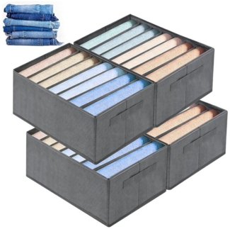 CALIYO Aufbewahrungsbox 2-Tlg Kleiderschrank Organizer Aufbewahrungsbox Schrank Organizer (4 St, Aufbewahrungsbox 7 Fächer, Schubladen-Ordnungssystem), Aufbewahrungsbox Schrank für Jeans Hosen T-Shirts Unterwaesche
