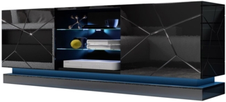 TV-Lowboard Qiu 160 (Farbe: Schwarz / Schwarz Hochglanz, mit LED Beleuchtung)