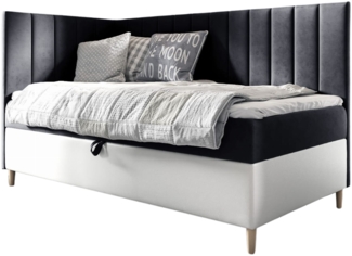 MEBLINI Kinderbett mit Bettkasten MAYA 3 90x200 Links – H3/Schwarz Samt Gepolstert Einzelbett mit Matratze - Polsterbett mit Stauraum - Bett mit Kopfteil – Stauraumbett