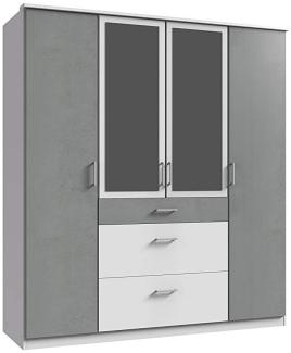 Kleiderschrank CLICK 4türig Weiß / Beton Grau Stauraumschrank Jugendzimmerschrank ca. 181 cm