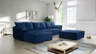 Ecksofa mit Schlaffunktion HUNTER in Royal Blau Ottomane Links inkl. Hocker