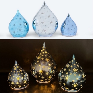 Online-Fuchs LED Dekoobjekt 3 Glastropfen mit LED Lichterkette, Leuchteffekten & Timer, Set, ruhiges Dauerleuchten oder Funkeleffekt möglich, warmweiße LED-Lichterkette, Stimmungslicht, Weihnachtsdeko