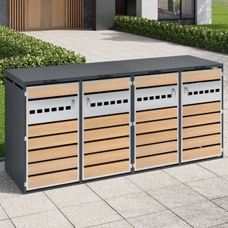 Merax Mülltonnenbox(2 St), mit Klappdeckel, Abschließbar, 4 Türen, grau