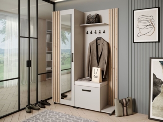 Beautysofa Garderobenschrank Garderoben-Set mit Aufhängern und Spiegel LIVIA (Geräumiger Schuhschrank) mit praktischer Kleiderstange