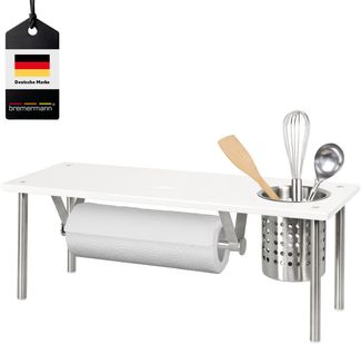 Küchenregal mit Rollenhalter und Utensilienhalter, weiß