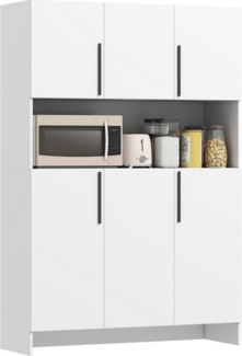 HOMCOM Küchenbuffet Küchenschrank mit Arbeitsplatte 4 Schränken geräuschlosen Scharnieren (Küchenschrank, Hochschrank) Mikrowellenschrank mit Modernem Design, Weiß