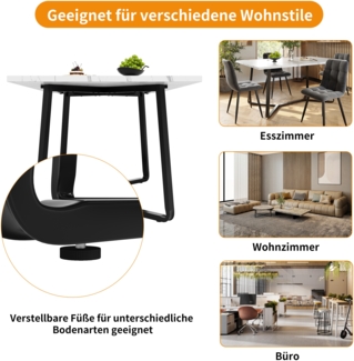 Quadratischer Esstisch 108,8 x 75 x 76 cm, stabiler Tisch mit Marmordesign-Platte und schwarzem Metallgestell