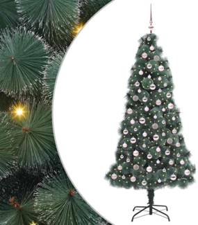 vidaXL Künstlicher vorbeleuchteter Weihnachtsbaum mit Kugelset 210 cm 3396180