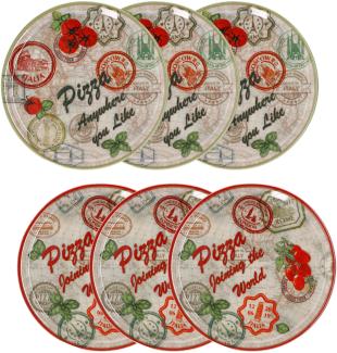 6er Set Pizzateller Moskau & Rot grün rot Ø31,5cm Platte XL-Teller Porzellan