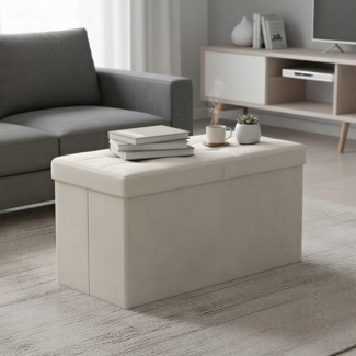 SONGMICS Sitztruhe mit Deckel, Sitzbank mit Stauraum, für Eingangsbereich, Aufbewahrungsbox, 38 x 76 x 38 cm, Samt, beige