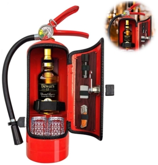 DOPWii Deko-Wandregal Feuerlöscher-Minibar, Neuheit für Liebenden Feuerwehrmann, Wein Aufbewahrungsboxen, Handgefertigte Metall-Geschenk, Rot
