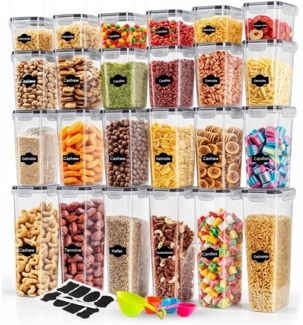 HAUSS SPOLE Vorratsdose 24er-Set Vorratsdosen Lagertank Aufbewahrungsbox Küche Organizer, Kunststoff, (24er Gewürzbehälter BPA-frei Gewürzdosen Quadratische Schüttdose, Vorratsbehälter, Aufbewahrungsbox, Küche für alle Lebensmittel Luftdicht), für Aufb...