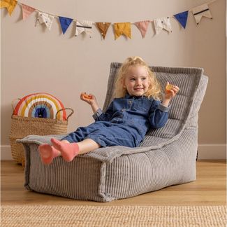 Icon Dolce Sitzsack Kinder, Grau, Flauschiger Cord Stoff, Sitzsack Cord mit Füllung, Bequemer Kinder Liege Sessel, Kuschelsessel, Lese Sessel, Schlafzimmer, Kinderzimmer, Spielzimmer