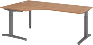 bümö Eckschreibtisch höhenverstellbar 200x120 cm in Nussbaum, Metallgestell in graphit - Schreibtisch groß, Bürotisch höhenverstellbarer, Büroschreibtisch & Computertisch PC Tisch Büro, X82-N-GG