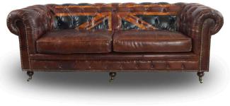 Chesterfield-Sofa Union Jack 3-Sitzer Leder Vintage-Cigar