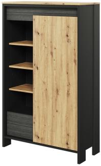 Highboard Spot 1D1S SP04 (Farbe: Schwarz / Artisan Eiche + Schwarz Holzstruktur)