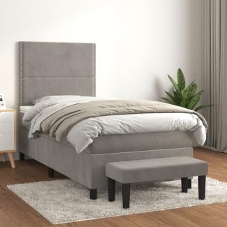 vidaXL Boxspringbett mit Matratze Hellgrau 100x200 cm Samt 3137767
