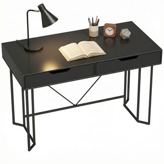 HOMCOM Schreibtisch mit 2 Schubladen (Bürotisch, 1-St, Computertisch), 120 x 60 x 77 cm Schwarz
