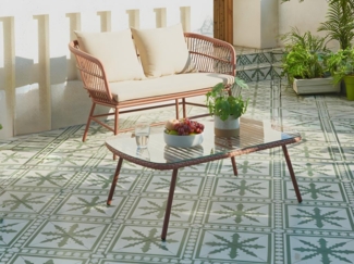 Vente-unique - Garten-Sitzgruppe: 1 Sofa 2-Sitzer und 1 Beistelltisch - Polyrattan - Terracotta - LOUSINI von MYLIA