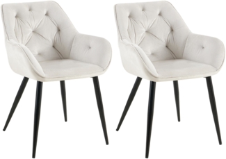 CLP 2er Set Esszimmerstühle Cassis Samtbezug mit gesteppten Rückenlehnen,hellgrau Samt