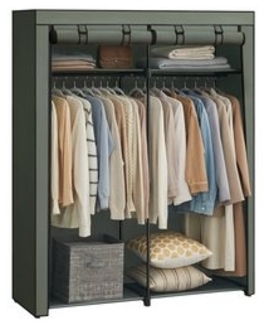 Songmics Stoffschrank mit 2 Kleiderstangen, faltbar, 140 x 43 x 174 cm, Salbeigrün