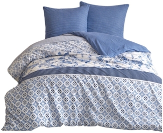 Leonado Vicenti Bettwäsche Baumwolle 100% fein gewebter Stoff, Renforce, 3 teilig, Wendebettwäsche, maritimer, skandinavischer, klassischer Wohnstil