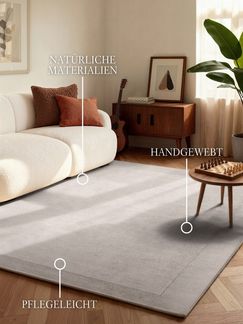 Villeroy & Boch Teppich Wollteppich Kari, rechteckig, Höhe: 17 mm, Handgewebt, Wolle, Bordüre, Einfarbig, Läufer, Wohnzimmer, Modern