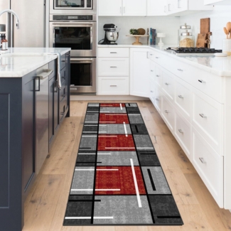 Teppich Läufer Flur rutschfest 80x120cm Lang Modern Küchenteppich Rot Kariert