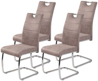 4er Set Schwingstuhl Flora II - Vintage Beige - verchromtes Metallgestell