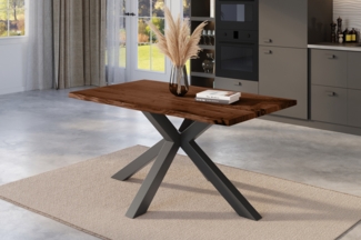 Esstisch Baumkante massiv Akazie nussbaum 160 x 85 cm Spider-Gestell schwarz KALEA 77144575