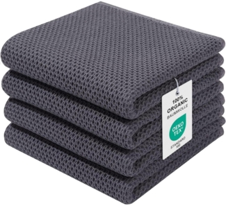 Moosfor 4er Set Geschirrtücher 100% Baumwolle Weich Saugfähig 32x72 cm Dunkelgrau