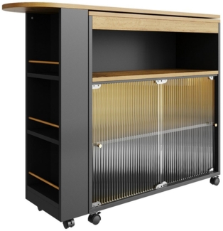 i@home Bartisch Moderner Beweglicher Bar Table, Stehtisch, Bistrotisch, Hochtisch (138-204×39×105cm, Bis 60 kg belastbar), Teleskopischer Bartisch mit LED, 2 Türen, drehbar, Schwaz