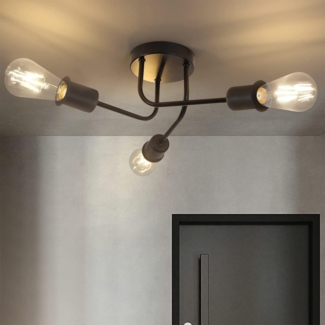 ZMH Deckenleuchte Vintage Deckenlampe Retro - Schwarz 3 Flammig Wonhzimmerlampe Industrie E27 Rustikaler Stil fr Wohnzimmer Schlafzimmer Esszimmer Kche Flur Bar ohne Leuchtmittel