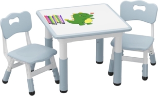 GarveeMore Kindersitzgruppe mit 2 Stühlen und Graffiti-Schreibtischplatte,höhenverstellbares, 3-tlg Kindertisch,für Kleinkinder Zum Zeichnen,Lesen,Kunsthandwerk