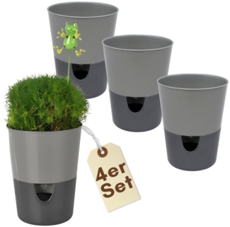 4er Set Kräutertopf Selbstbewässernd Selbstbewässerungstopf Kräutertopf Küche Basilikum Topf Blumentopf mit Bewässerungssystem Fensterbank Anthrazit 11 cm