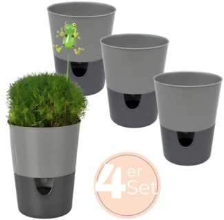 4x Kräutertopf Selbstbewässernd Selbstbewässerungstopf Kräutertopf Küche Basilikum Topf Blumentopf mit Bewässerungssystem Fensterbank Anthrazit 11 cm