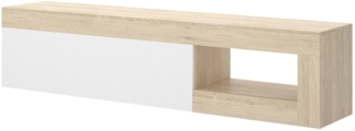 Dmora Animeli TV-Ständer, niedriges Wohnzimmer-Sideboard, Wohnzimmer-Sideboard für Fernseher, 204 x 42 x 48 cm, Eiche und Glänzendes Weiß
