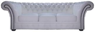 Casa Padrino Chesterfield Echtleder 3er Sofa Weiß 210 x 90 x H. 80 cm