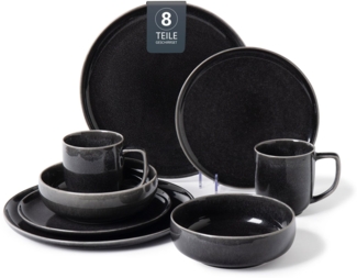 my home Geschirr-Set Fyns, mit Reaktivglasur (8-tlg), 2 Personen, Porzellan, spülmaschinenfest und mikrowellengeeignet