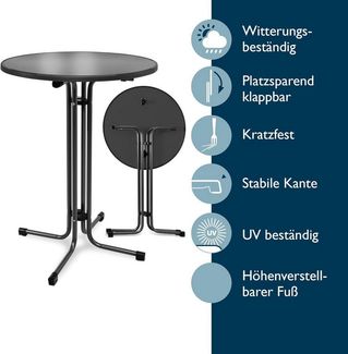 Beautissu Stehtisch Outdoor Stehtisch Bellini, klappbar, 2er Set, Ø70cm, Schwarz, wetterfest – kratzfest – Gastro-Qualität
