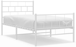 vidaXL Bettgestell mit Kopf- und Fußteil, Metall, Weiß, 100x190 cm