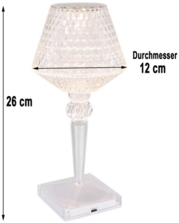 bmf-versand Tischleuchte Tischlampe kabellos mit Akku Touch Dimmer Kristall Tischleuchte, Farbwechsel, dimmbar, LED fest integriert, Farbwechsler, Kristalllampe Nachttisch
